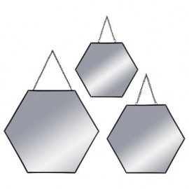 Set 3 espejos cadena de metal negro  29-24-20cm